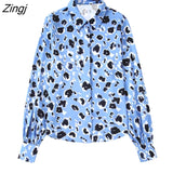 Women Fashion Animal Pattern Satin Shirt Office Lady Leopard Print Buttons Smock Blouse Roupas Chic Blusas Tops