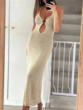 Knit Cut-Out Strappy O-Neck Midi Dress- Outfit