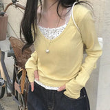 Solid Color Fake Two Piece Long Sleeve TeeOutfit