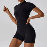 Zipper Dance Yoga Jumpsuit Short Playsuit Women Romper Short Sleeve Gym Fitness Overalls One Piece Sports Suit