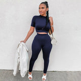 Zingj New Women's Casual Two-Piece Slim Short Sleeve Sports Suit-Outfit