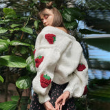 Cute Strawberry Loose V-neck Cardigan Sweater-Outfit