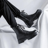 2025 New Black High-Top British Style Round-Headed Men's Platform Martin