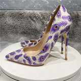 printing green 12cm pumps stiletto pointed toe sexy shoes party nightclub women shoes 8cm 10cm high heel purple