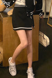 Retro Outerwear Women Long Sleeve High Waist Bomber Coats Casual Sets Black Y2k Short Length Jackets Skirt Preppy