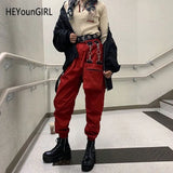 Pockets Hip Hop Harajuku Pants Capris Red Black Casual High Waist Trousers Women Streetwear Joggers Ladies with