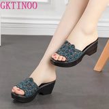 Large Size Women Sandals Summer 2021 Fashion Female Genuine Leather Slippers Middle - aged Wedge Shoes Mother