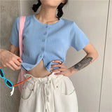 TShirts Short Summer Knitted Top Loose Short-Sleeved T-shirt for Women Crop Top Mujer