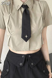 Sleeve Slim High Waist White Dress Shirts Tie Women Korean Crop Tops Streetwear Preppy Style Sexy Camisas Y2k