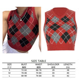 Sweater Vest Women Black Sleeveless Plaid Knitted Crop Sweaters Casual Autumn Preppy Style 2020 tops V Neck