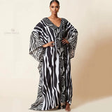Retro Striped Batwing Sleeve Plus Size Loose Maxi Dress For Women Summer Beach Wear Kaftan Shirt Robe De Plage