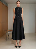 High-End Collar Sleeveless Dress Woman 2025 New Heavy Industry Nail Bead Temperament To Close The Waist Thin Dress