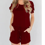 2020 Summer Fashion O Neck Hollow Out Women's Jumpsuit Casual Slim Stripe Patchwork Short Sleeve Pocket Ladies
