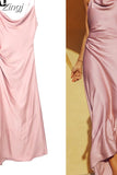 Pink Slip Long Dress Women Backless Satin Dress Woman Asymmetric Evening Party Dresses For Women 2023 Sexy Summer