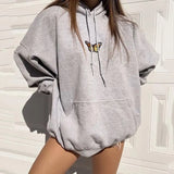 Print Sweatshirt Vintage Women Hoodies Gray Cotton Warm Fleece Winter Pullovers 2021 Autumn New Casual Streetwear