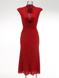 Exploding New Hot Women's Long Hot Diamond Sexy Flower Dress Dinner Dress Temperament