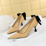 Zingj Korean Version Sexy Skinny High-Heeled Shoes Women's Shoes With High Heel Suede Shallow Pointed Bow Single
