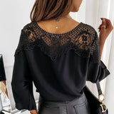 Crochet Embroidery Lace Blouses Women Autumn Sexy Lace Stitching White Shirts Vintage Plus Size Ladies Tops Blusas