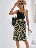 Spring And Summer Leisure New Women's Fashion Round Collar Patchwork Print Sleeveless
