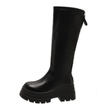 Zingj Style Retro Martin Boots Children Autumn And Winter 2024 New Tide With Thick Bottom Back Zipper Elastic High Boots-Outfit