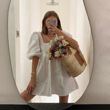 Women Summer Dress Summer Fashion White Elegant Puff Sleeve Backless Party Beach Dress Vacation Casual Mini