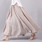 2020 Summer Women Skirt Linen Cotton Vintage Long Skirts Elastic Waist Boho Beige Pink Maxi Skirts Faldas
