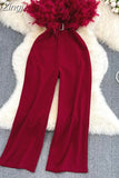 Women Elegant Long Jumpsuits Strapless Slash Neck Feather Tube Top Sexy Fashion Party Night Evening 2023