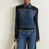 2025 New Fashion Retro Jacket Jacket Design Sense Color Splicing Long Sleeve Short Denim Jacket