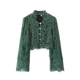 2025 New Women's Fashion Simple Collar Long-Sleeved Lace Shirt