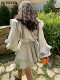 Vintage Ladies 2 Pieces Shorts Set V-neck Puff Sleeve Blouses &amp; Ruffles Elastic Waist Shorts 2022 Women Summer
