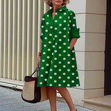 Long Sleeve Loose Party Dresses Autumn New Turn Down Collar Button-up Shirts Dress Women Office Casual Solid Midi