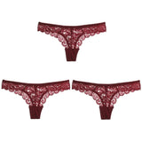 3PCS/Set Sexy Panties Women Low-waist Briefs Female Lace Embroidery Underwear Transparent G String Underpant