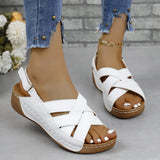 Size New Summer Women's Slope Heel Sandals Thick Bottom Buckle Fish Mouth Sandals Solid Color Slope Heel
