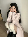 Hot Girl Pink Medium Length Woolen Coat for Women's Autumn and Winter Slim Fit Lace-up Woolen Coat Fashion Female