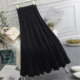 Women Knitted Ribbed Pleated Midi Skirts Solid Warm A-Line Skirt Female 2021 Winter Autumn Trendy Elegant Ladies Bottoms