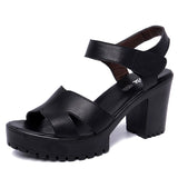 Leather High Heel Waterproof Sandals Women Fashion Crocodile Pattern Walking Shoes Summer Coarse Heel Magic Sticky H Women's