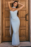 Corset Top With Long Scarves And Body-con Midi Skirt Set-Outfit