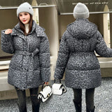 Cotton-Padded Coat Female Medium Long Style 2024 Winter Korean Version Of The Thick Foreign Style Down Cotton-Padded Suit With Leopard Print Chic Cotton-Padded Coat-Outfit