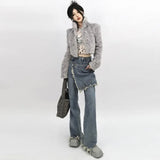 2022 Spring Summer Clothing Straight-leg Women‘s Jeans Niche Design Street Style Wide-leg Loose Trousers Blouses