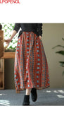 And Linen Retro Printed Skirt Women's 2022 Spring And Summer New Oversized Loose Elastic Waist A-line Skirt