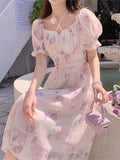 Summer Women Elegant Casual Midi Dresses French Style Lady Female Fashion Vintage Robe Vestidos