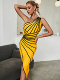 One Shoulder Bandage Dress for New Year 2022 Women Yellow Bandage Dress Bodycon Sexy Party Dresses Evening Club