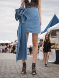 Zingj Spring New Stereo Rose Decorative Design Sense High Waist Show Thin Denim Skirt Women's A Word Wrap Hip