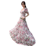 Zingj Retro Tea Break Broken Flower Elegant Dress Niche Design Long Temperament Goddess Princess Fan Socialite Short