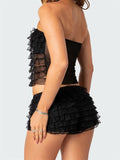 Women Layered Ruffles 2 Piece Summer Outfits Lace Mesh See Through Off Shoulder Tube Tops Shorts Club Streetwear