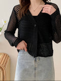 Zingj Korean Summer New Design Feel Hollowed-Out Long-Sleeved Pure Desire Knitted Cardigan Sunscreen Dress