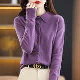 Zingj And Autumn POLO Collar Knit Shirt With Loose Long-Sleeved Sweater Non-Cashmere Cardigan Temperament Lapel Coat-Outfit