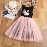 Lace Dress Flower Design Princess Dress Sleeveless Party Ball Gown Mesh Tutu Dress for Girls 3-8Ys Casual Clothing
