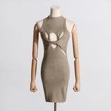 Zingj 2024 New Hollow Out Kink Design Sense Slim Show Thin Knitting Sleeveless Vest Skirt Female Sense