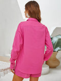 2022 New Long Sleeve Women Blouse Tops Casual Women Two Piece Loose Short Sets Summer Sexy High Waist Pink Shirt
